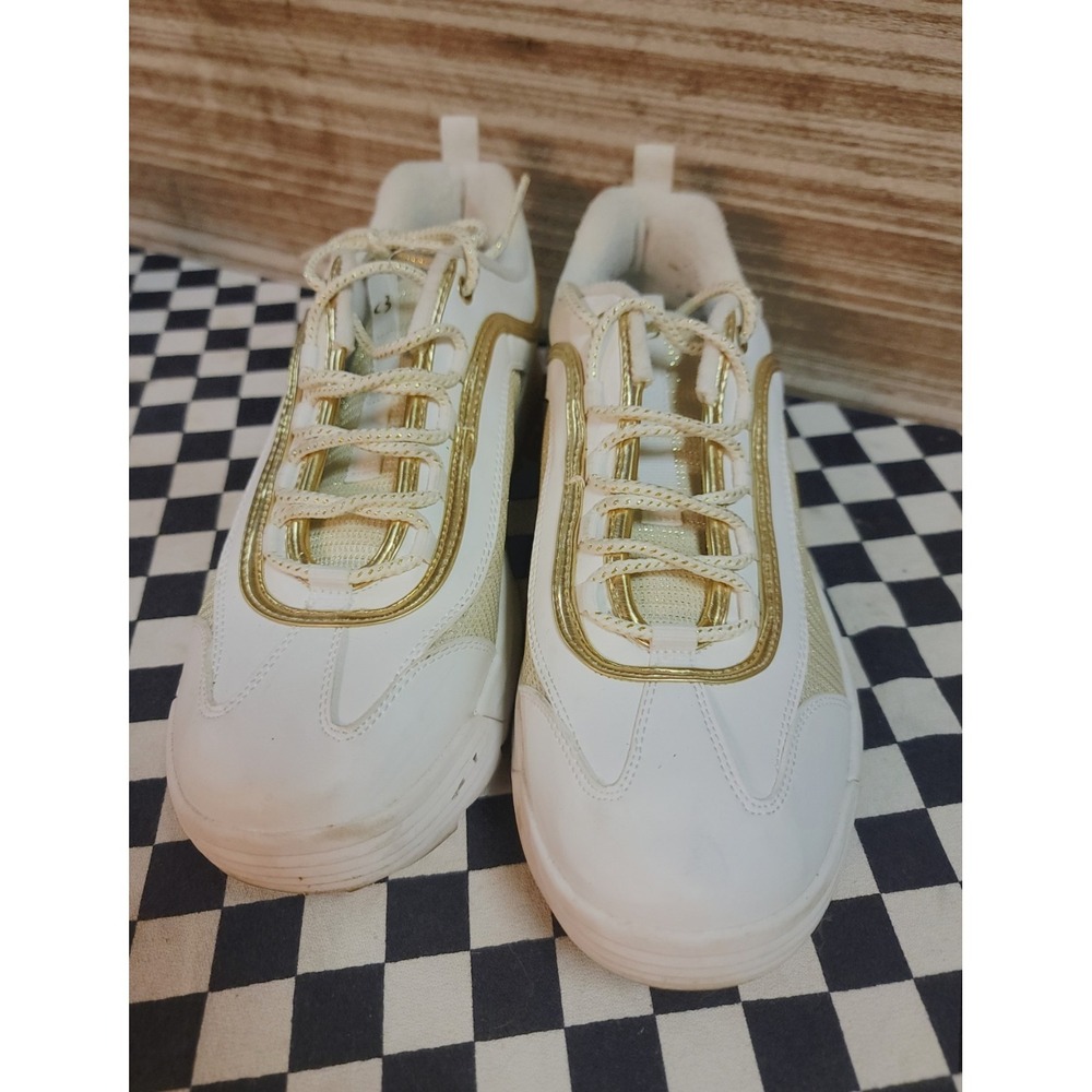 C3 Women's Chunky Sneakers White Gold Size 10 Lace Up Athletic Shoes